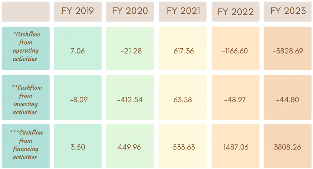 Cash flow for last 5 years for Navi Finserv Limited NCD IPO